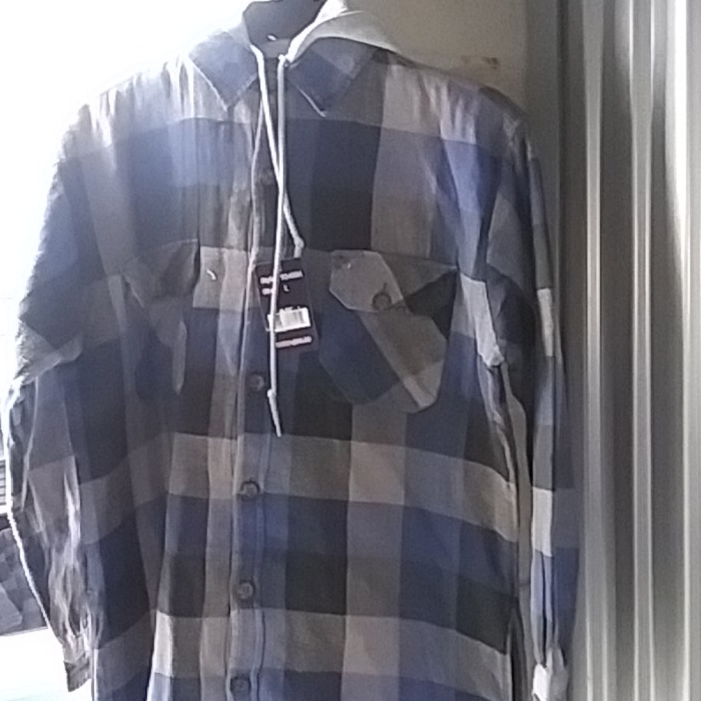 Mens heavy flannel workshirt w hood Lg